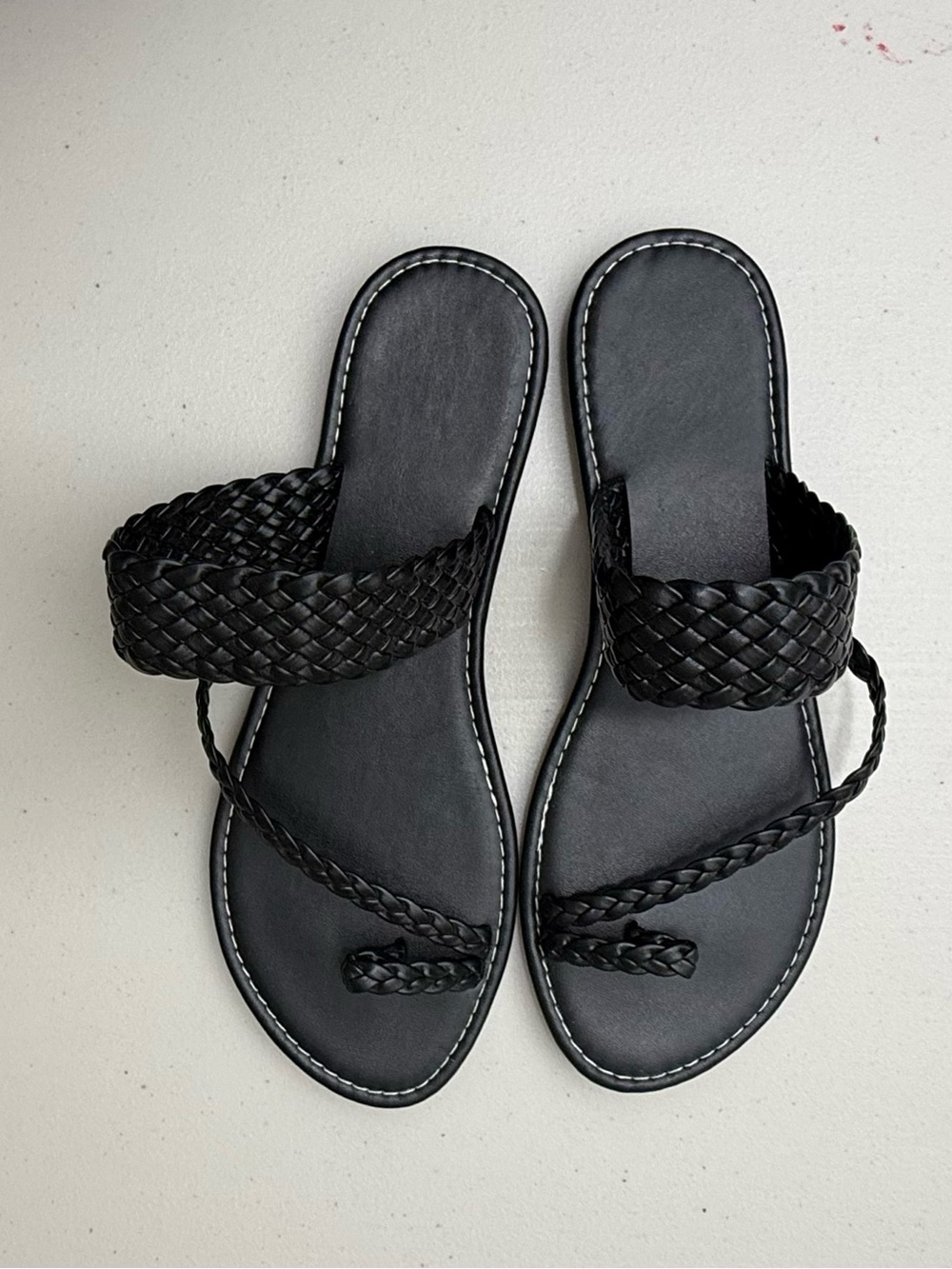 Braided Black Toe-Loop Slide Sandals